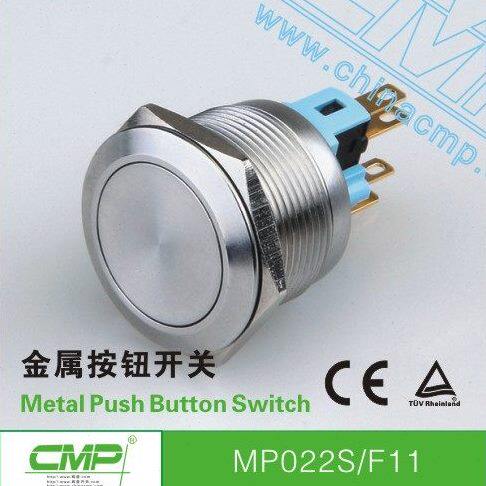 金属防水按钮 MP022S/F11 自复常开型 22mm不锈钢平面插脚按钮