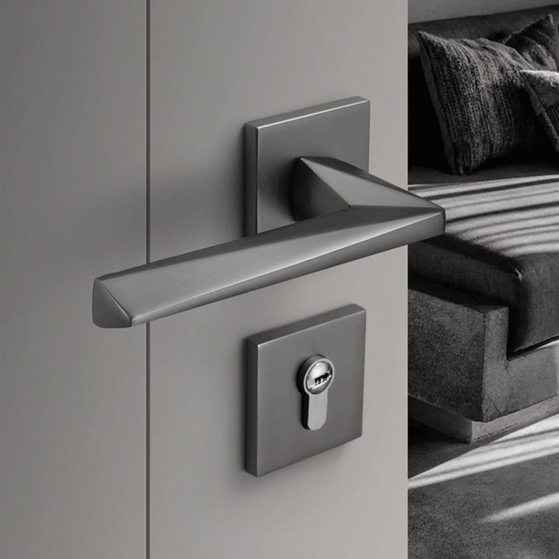 灰黑现代门锁室内卧室静音房门锁分体木门把手家用通用型58磁吸锁