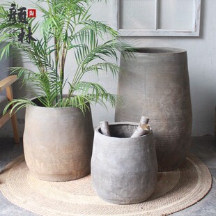 仛寂风花盆复古花瓶土陶盆粗陶瓶民俗装饰仿古陶盆陶缸落地大盆