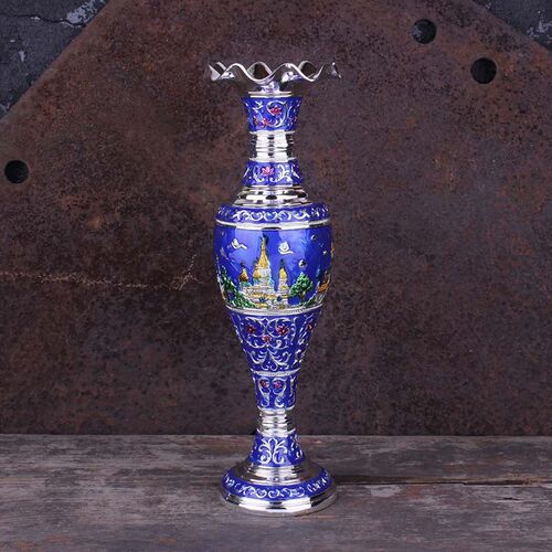 欧式金属耐摔花器装饰桌面插花瓶彩绘工艺品摆件创意城堡道具摆设