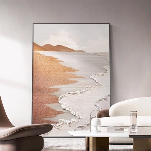 侘寂风客厅装饰画抽象大气玄关画走廊过道挂画高级感海浪肌理壁画