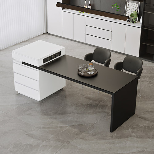 可伸缩岛台餐桌一体现代简约饭桌岩板小户型多功能意式极简中岛台