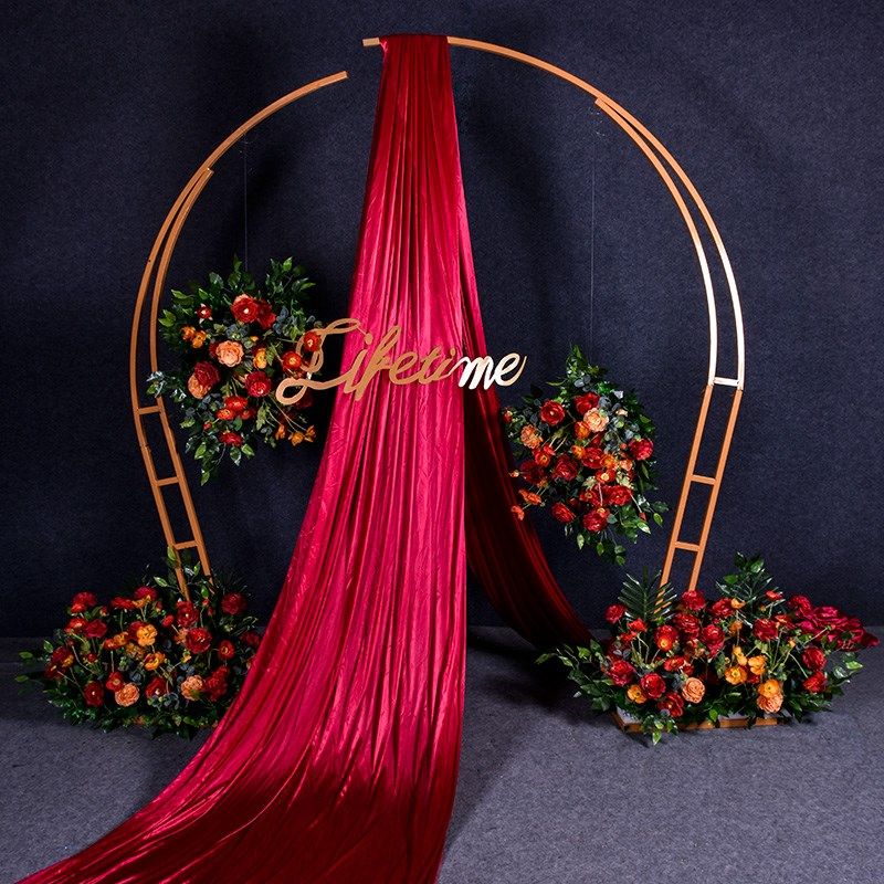 森系婚庆道具摆件铁艺异形月牙拱门花艺户外婚礼花门架子舞台背景