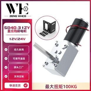 5840-31ZY长轴蜗轮蜗杆微型马达大扭力直角调速正反转减速电机12V