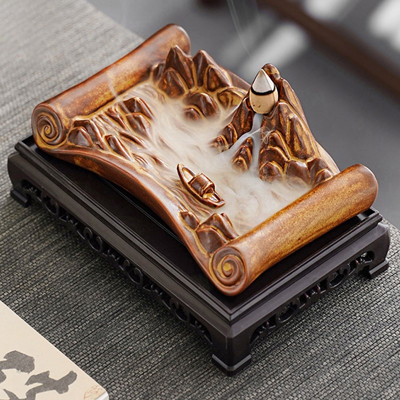 新款千里江山陶瓷倒流香炉沉檀香熏香炉线香N插香座香托香创意摆