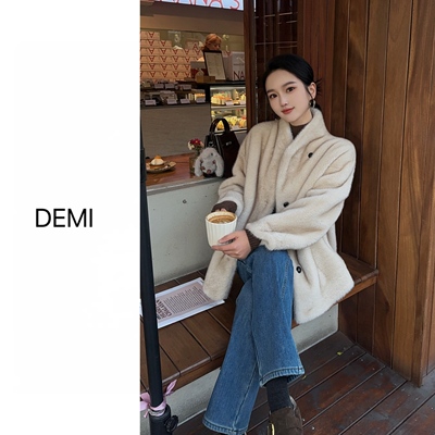 MISS RUILI 定制 冬季韩系高级感皮毛一体开衫短外套F1386