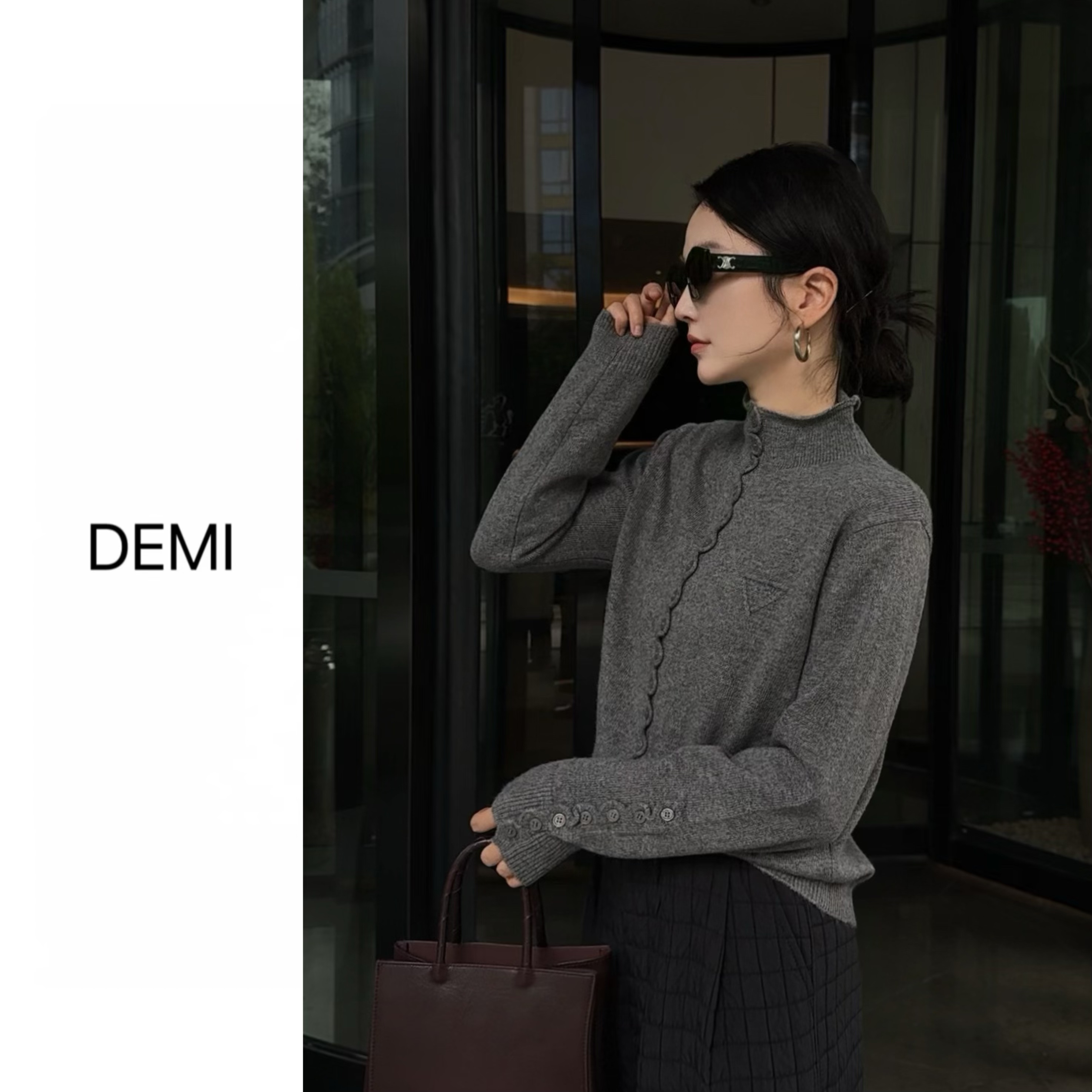 MISS RUILI 定制 韩版立领单排扣软糯针织毛衣开衫F1337