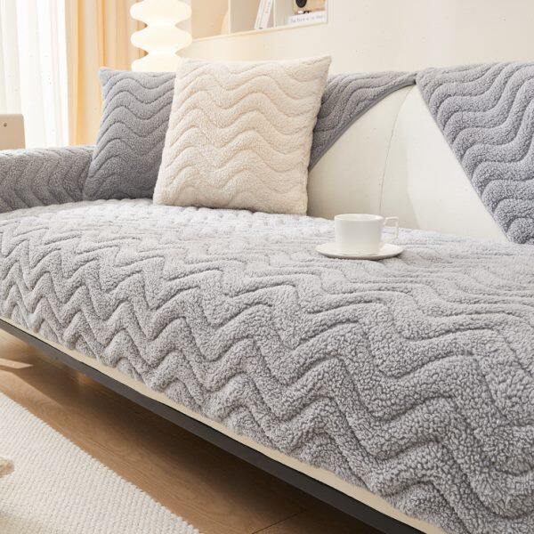 秋冬季羊羔绒皮沙发垫子毛绒简约加绒加厚坐垫防滑套罩盖布巾定制