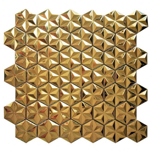 六角六边形金属不锈钢马赛克金色瓷砖高档酒 KTV会所夜场背景异形