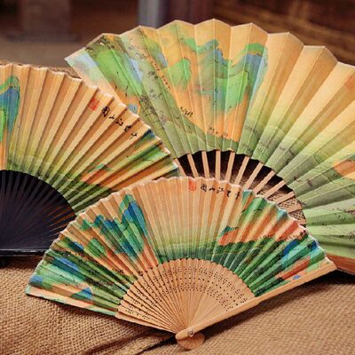 大号宣纸折扇 中国风复古风流苏凌娟山水画印花男女情侣竹扇子