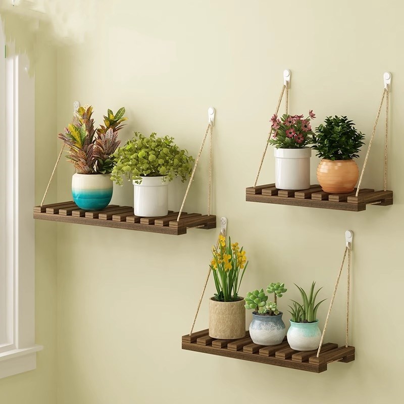 阳台实木花架悬挂式置物架多肉花盆架植物摆放架R壁挂墙上装饰木