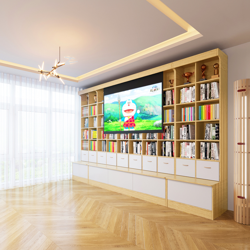 定制实木书柜整面墙一体到顶客厅收纳柜储物柜书架格Z子柜满墙柜