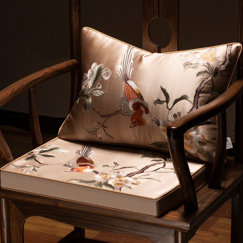 古典刺绣餐桌椅乳k胶垫子中式红木沙发坐垫家用太师椅圈椅座垫定