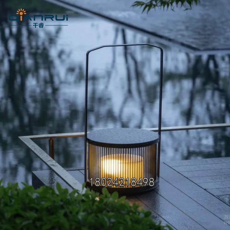 示范区庭院草坪灯仿云石柱头灯A不锈钢拉丝景观灯售楼部户外立柱