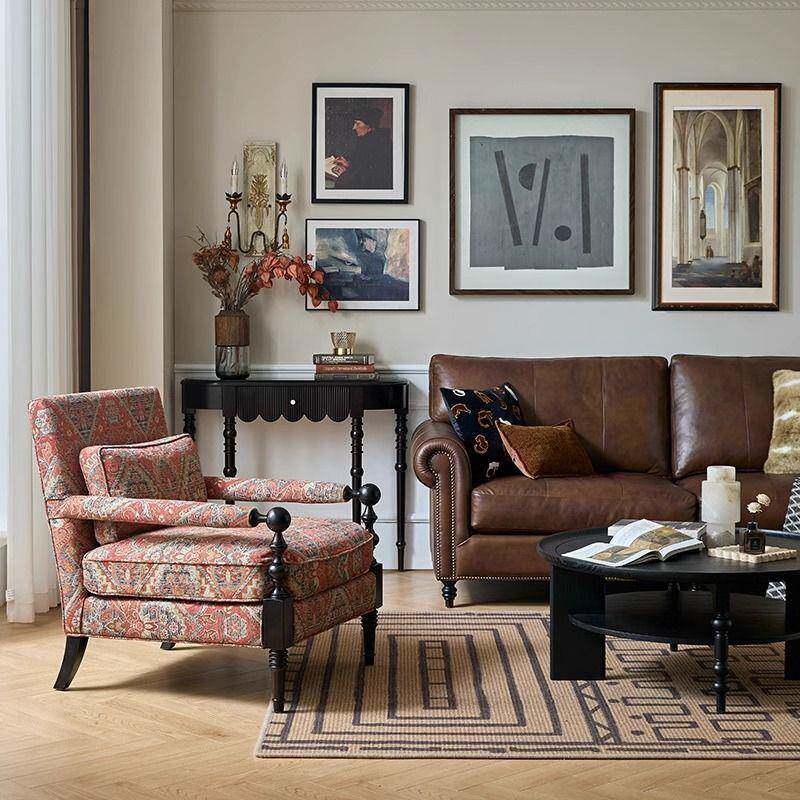 闲新人款美式布艺沙发复古实木单人客厅懒单BYQ椅感轻奢高级休沙