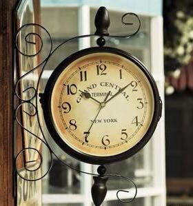 欧式铁艺双面挂钟表创意美式两面表挂现代简约厅家客用AIA钟复古