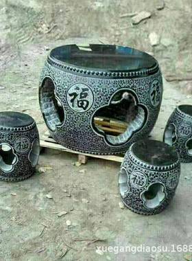 桌大理石休闲圆石石凳院一套青石桌公园别墅花岗岩圆雕大szsd0010