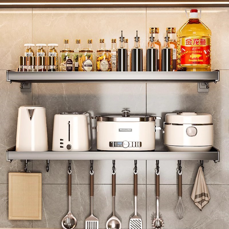厨房微波炉架子置物架壁挂式免z打C孔放烤箱家用上墙支架多功能收
