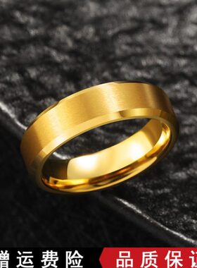轻奢戒指男士钨金镀黄金高级感指环个性潮男食指简约拉沙男戒礼物