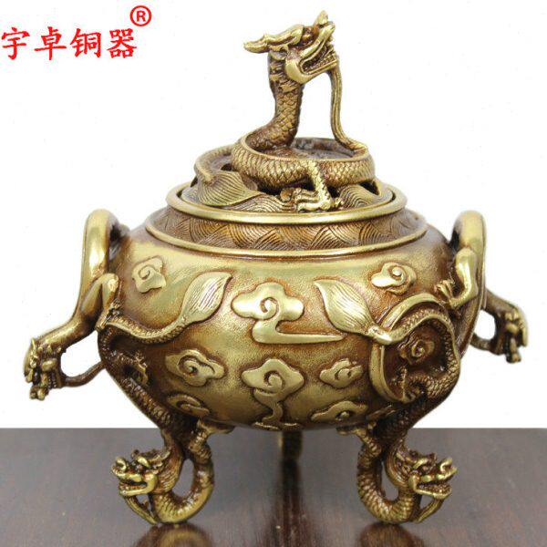 宇卓铜器铜香薰炉龙纹香炉工艺品摆件 纯铜香炉黄铜香炉