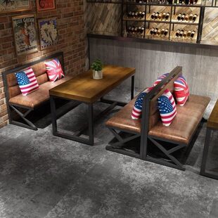 工业风复古铁艺卡座沙发桌椅组合餐厅火锅烧烤店清吧音乐酒吧桌椅