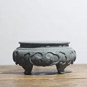 手工青石底座石雕如意石案铁壶垫高隔热石台茶桌摆件古玩小托复古