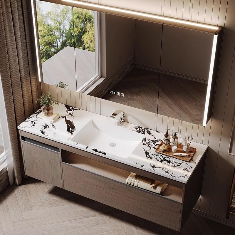 全铝蜂窝a铝岩板无缝陶瓷盆浴室柜组合卫生间热弯一体盆洗手洗脸