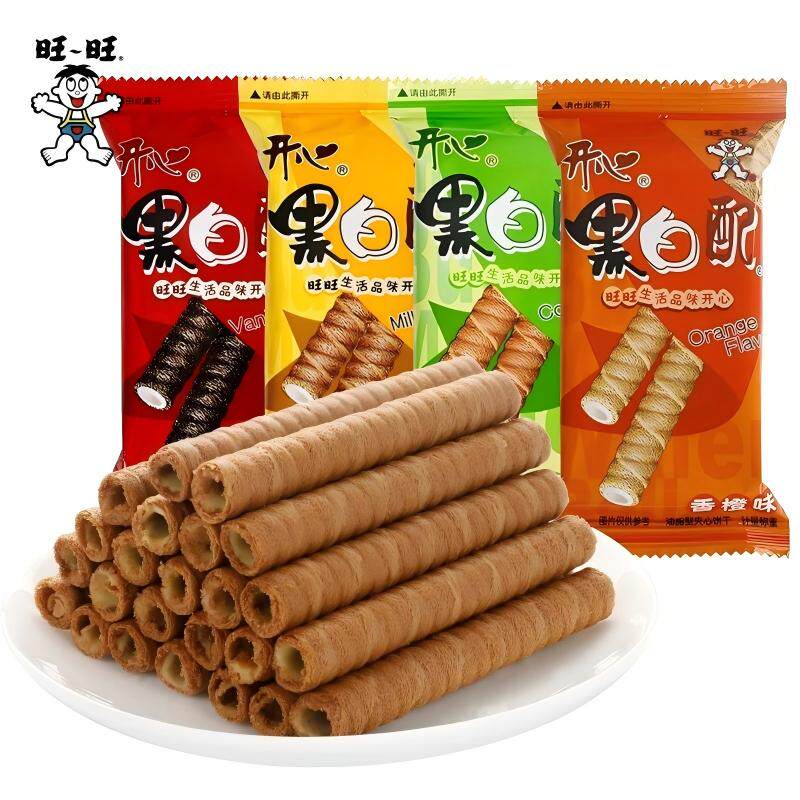 旺旺黑白配夹心饼干办公室零食好吃注心卷单独小包装休闲食品小吃