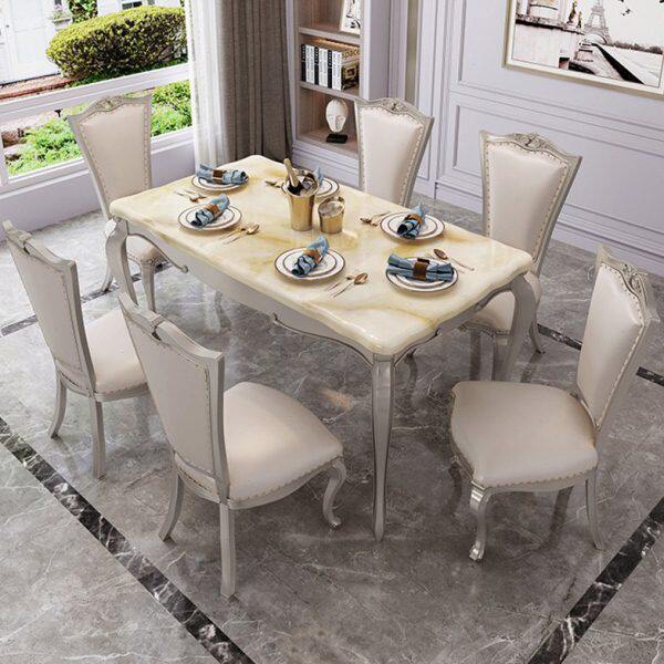 美式轻奢大理石餐桌长方形香槟银饭桌椅组合家用6人欧式家用实木