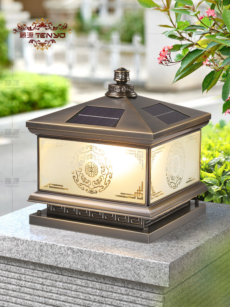 全铜柱灯,新型中国风太阳能庭院灯,房屋H大门柱灯,门柱防水庭院墙