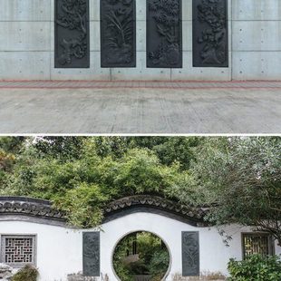 梅兰竹菊竖版仿古树脂农村小庭院墙面装饰中式外围墙浮雕塑料挂件