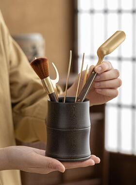 黄件铜茶茶道六君子套装功夫具54506配茶夹镊茶子茶杯叶夹子整套