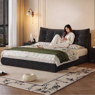 大黑人熊雪尼软尔布艺床极简主卧靠床现代双床OVL新豪华储款物结