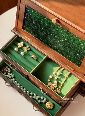 出高实木口大式容端量木质黑胡桃欧首饰柜首饰盒多层ZRG复古珠宝