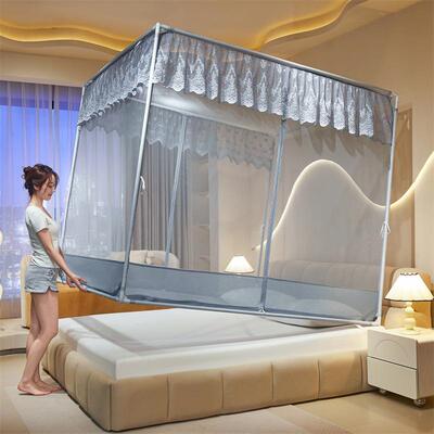 款蕾丝三开类门坐床式NBF蚊帐A母婴新级儿童防摔卧室蚊加帐密