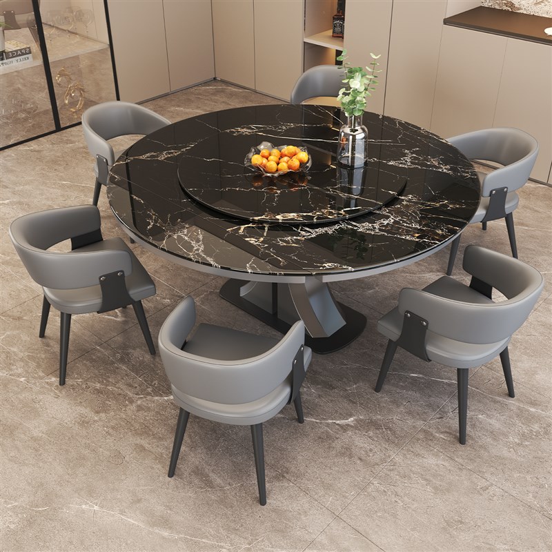 大理石餐桌椅f组合可伸缩两用方变园形现代简约意式极简家用吃饭