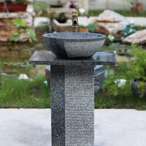 庭院石头洗手盆一体户外洗手台家用石材轻奢立柱脸盆室外水池中式