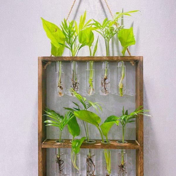 创意木框架玻璃试管花瓶挂墙水培花瓶小清新墙面装饰壁挂复古花瓶
