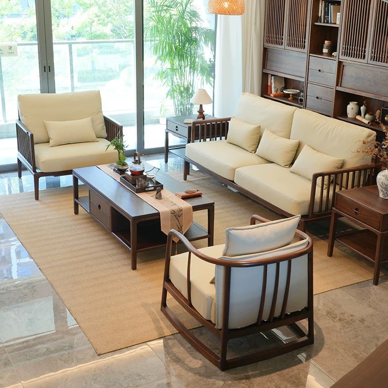 新中式实木沙发客厅m2025新款高端禅意简约轻奢黑胡桃木布艺家具