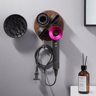 北美黑胡桃实木圆形风筒收纳架实木吹风机支架免打孔电吹风置物架,家庭/个人清洁工具,吹风机置物架,淘宝优惠券,粉丝福利购,淘宝优惠卷