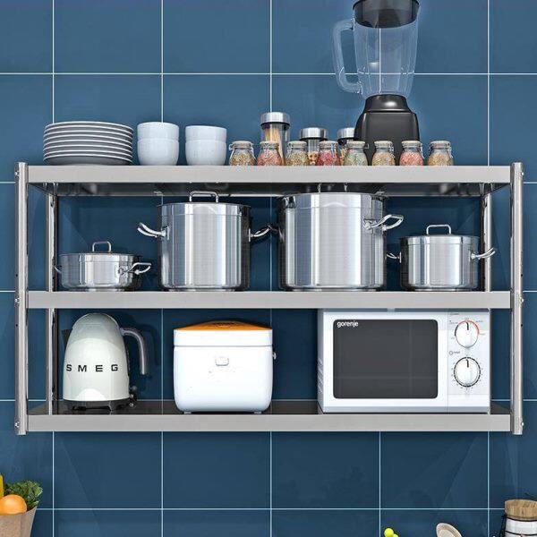 厨房置物架壁挂式两层可挂墙上架子不锈钢3层上墙柜微波炉调料架