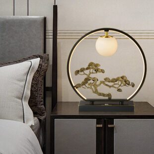 新中式 饰灯 全铜台灯中国风复古卧室书桌床头灯大气禅意云石台灯装