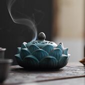 创意莲花盘香炉熏香居室茶道香插香座家用室内香熏炉陶瓷仿古摆件