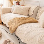 现代简约冬款 冬季 牛奶绒沙发垫加厚毛绒坐垫子防滑皮沙发套罩时尚