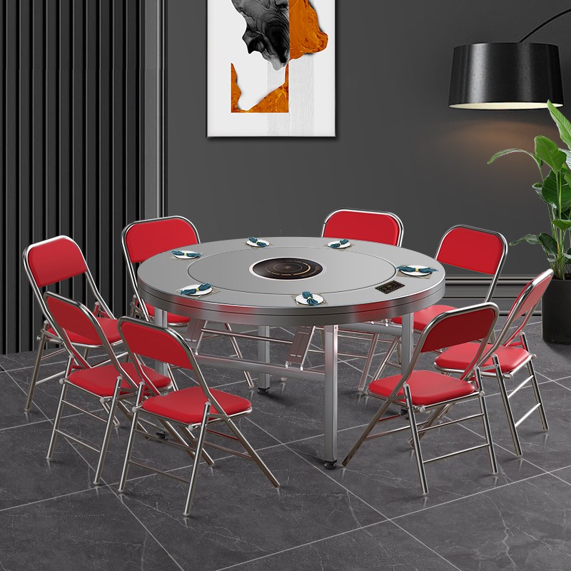 I1304不锈钢转盘圆桌可折叠圆台家用餐桌户外商用不绣钢火锅桌子