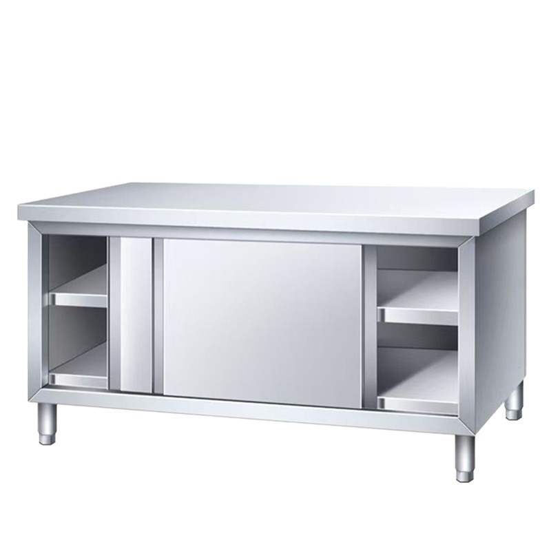 加厚不锈钢单双通工作台商用厨房操作台面储物柜切菜打荷拉门桌子