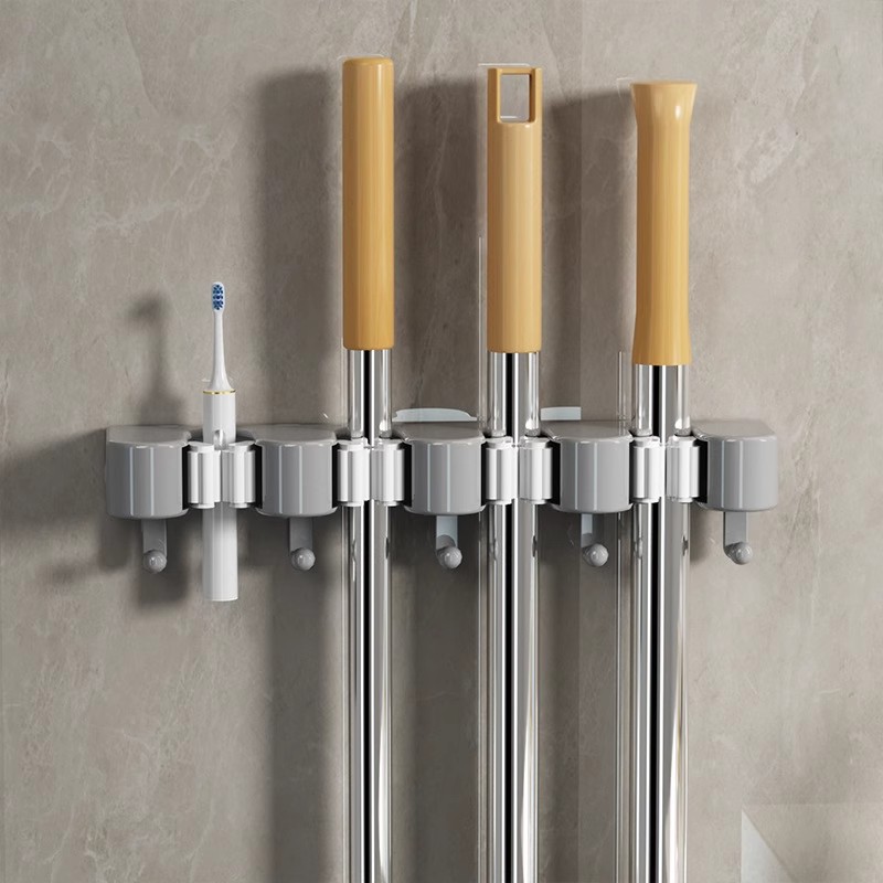 【下单立减50】免打孔拖把架壁挂式多功能卫生间浴室收纳神器_YB