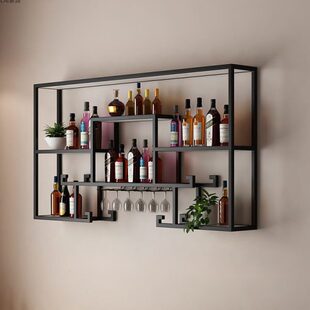 家用红酒架酒柜展示架置物架铁艺装 创意靠墙客餐厅挂架 饰实木中式