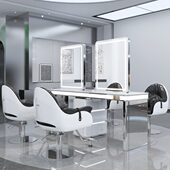 新款 网红理发店不锈钢镜台高档发廊专用美发双面大理石剪发烫染桌