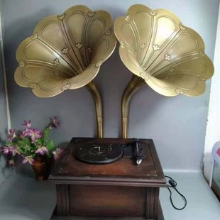 民俗老物件留声机唱片机黑胶唱片民国老上海大喇叭影视道具摆件